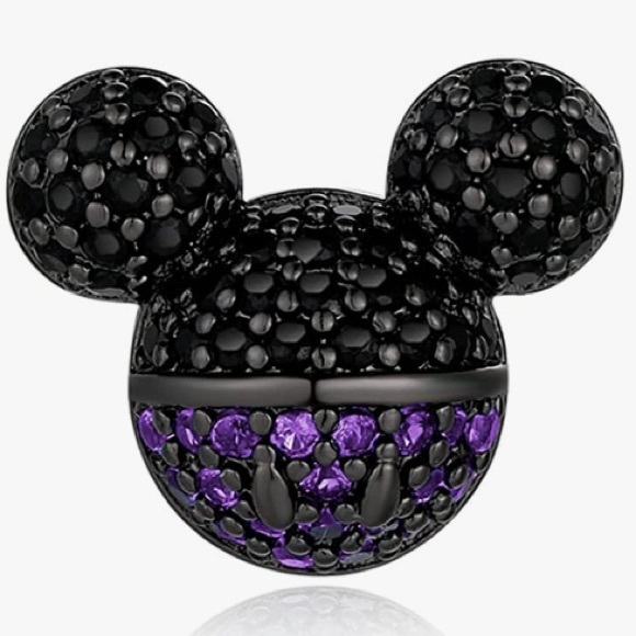 NWT Disney Mickey Mouse Stud Earrings CZ with 925 Sterling Silver Black & Purple - Picture 3 of 4